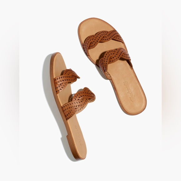 Madewell The Cora Slide Sandal in Perforated Leather ND959 Size 5.5 Brown - Picture 1 of 6